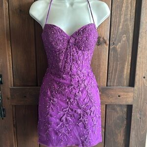 Stacees - Sheath Sweetheart Short/Mini Homecoming Dress with Beading Lace Purple
